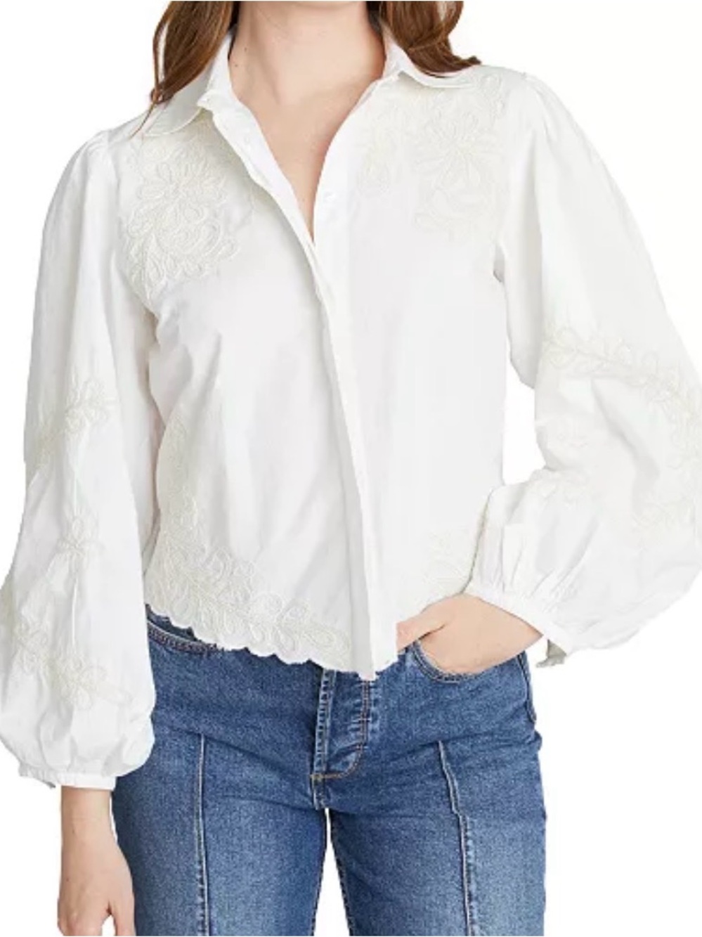 Driftwood Raised Rodeo White Embroidered Cotton Blouse Small NWT Western